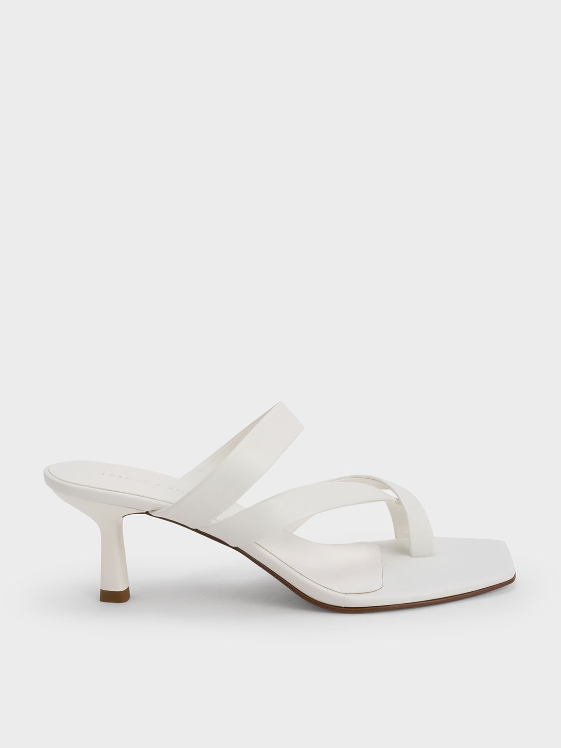 Sandal Heeled Toe Ring Textured Asymmetric, White, hi-res