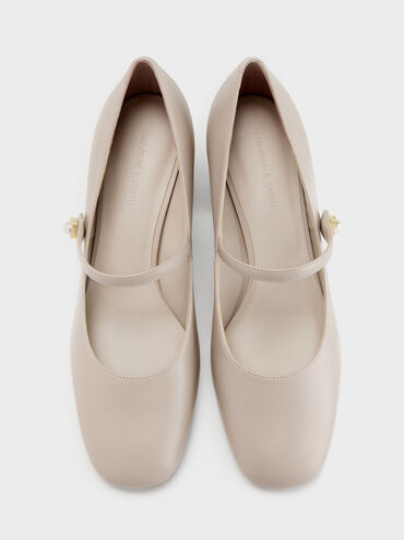 Sepatu Pumps Mary Jane Pearl Marie, Taupe, hi-res