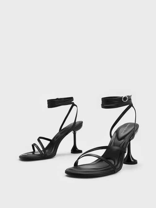 Sandal Strappy Sculptural Heel Celestine, Black, hi-res