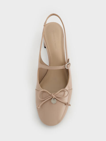 Patent Bow Slingback Pumps, Nude, hi-res