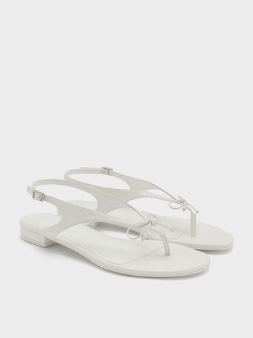 Sandal Thong Slingbacks Bow, White, hi-res