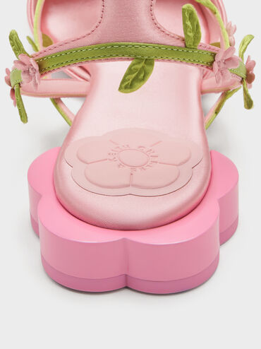 Floral-Vine Ankle-Strap Flats, Pink, hi-res