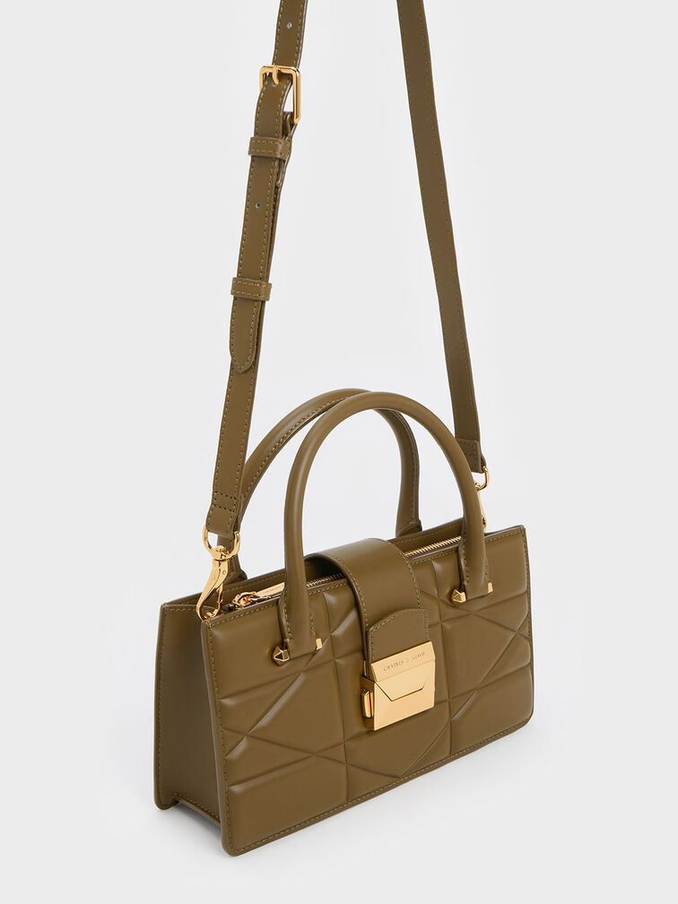 Blanche Quilted Top Handle Bag, Khaki, hi-res