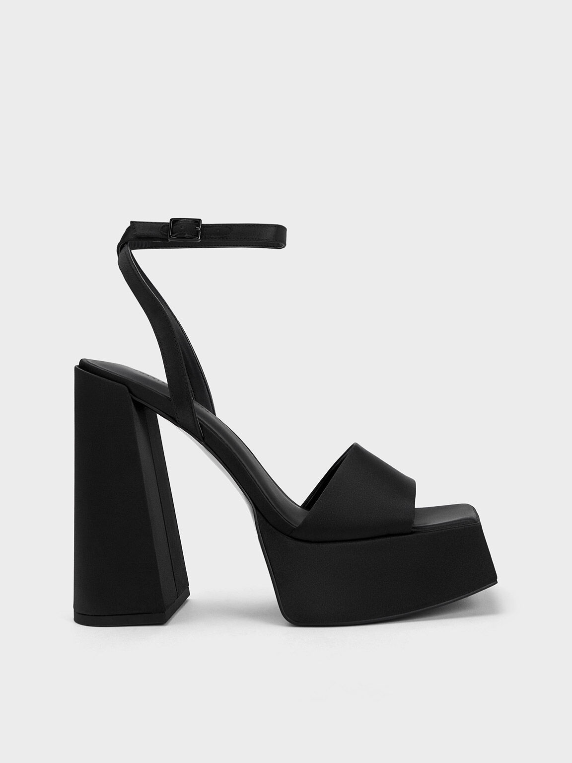 Sandal Platform Ankle-Strap, Black Textured, hi-res