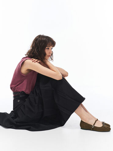 Emiko Faux Suede Bow Mary Jane Flats, Dark Brown Textured, hi-res
