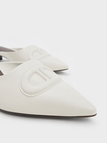 Sepatu Mules Oval Stitch-Trim Pointed-Toe, Chalk, hi-res