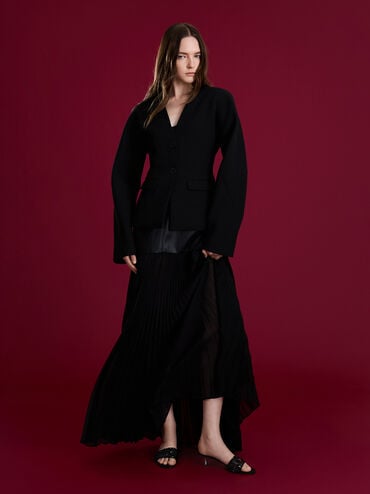 Sepatu Mules Heeled Ruthie Sequinned, Black Textured, hi-res