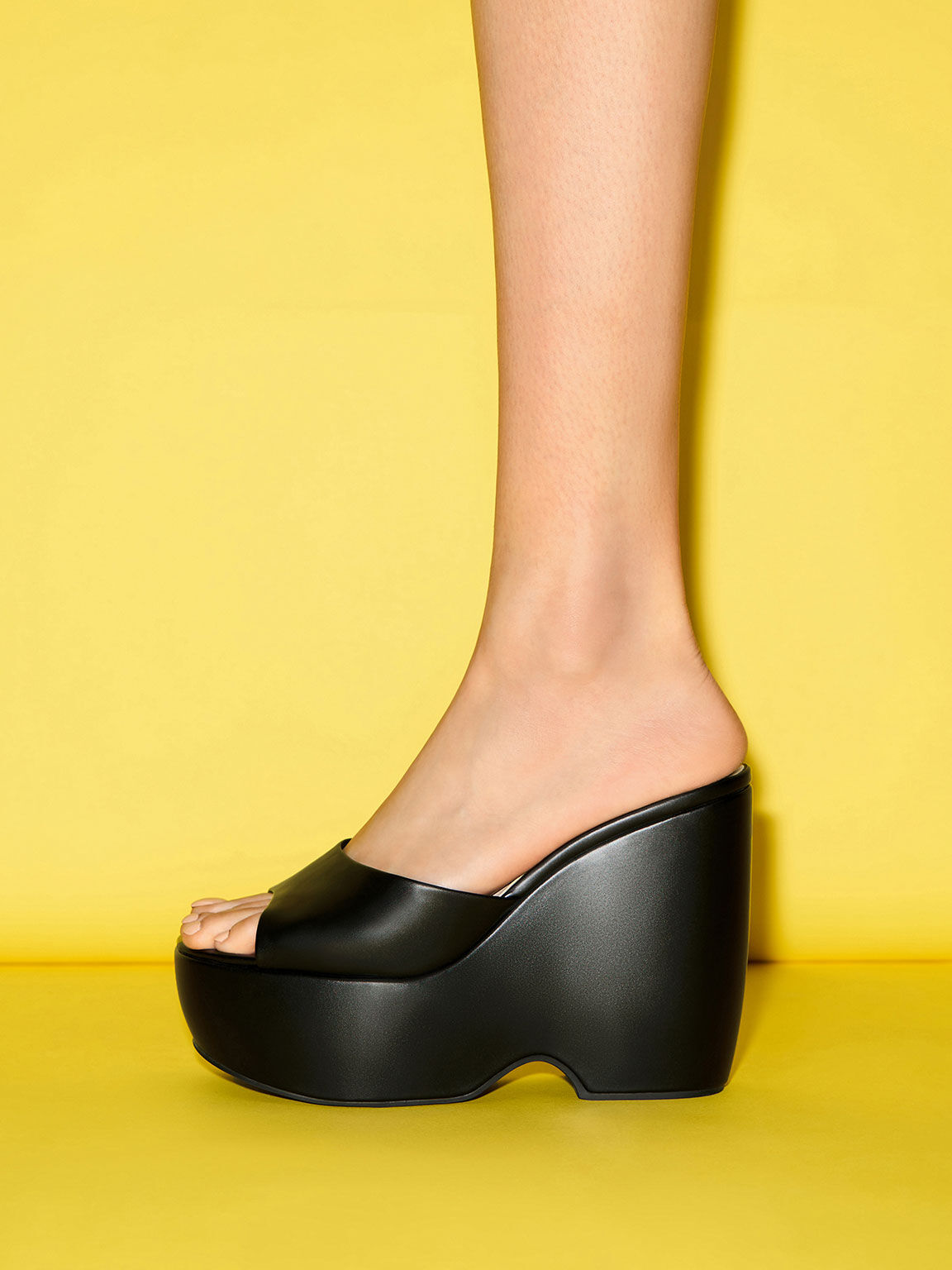 Sepatu Wedge Mules Chunky Platform, Black, hi-res