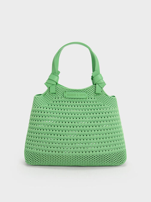 Tas Tote Bag Knitted Ida Knotted Handle, Green, hi-res