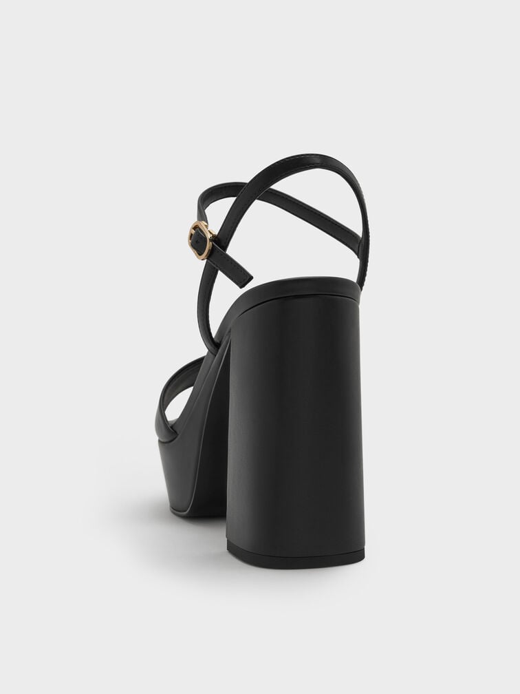 Block-Heel Platform Sandals, Black, hi-res