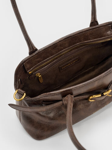 Tas Bahu Belted Studded Victoria, Distressed Coffee, hi-res