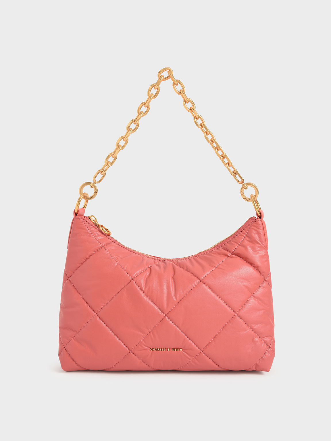 Tas Puffy Quilted Chain Handle, Coral, hi-res