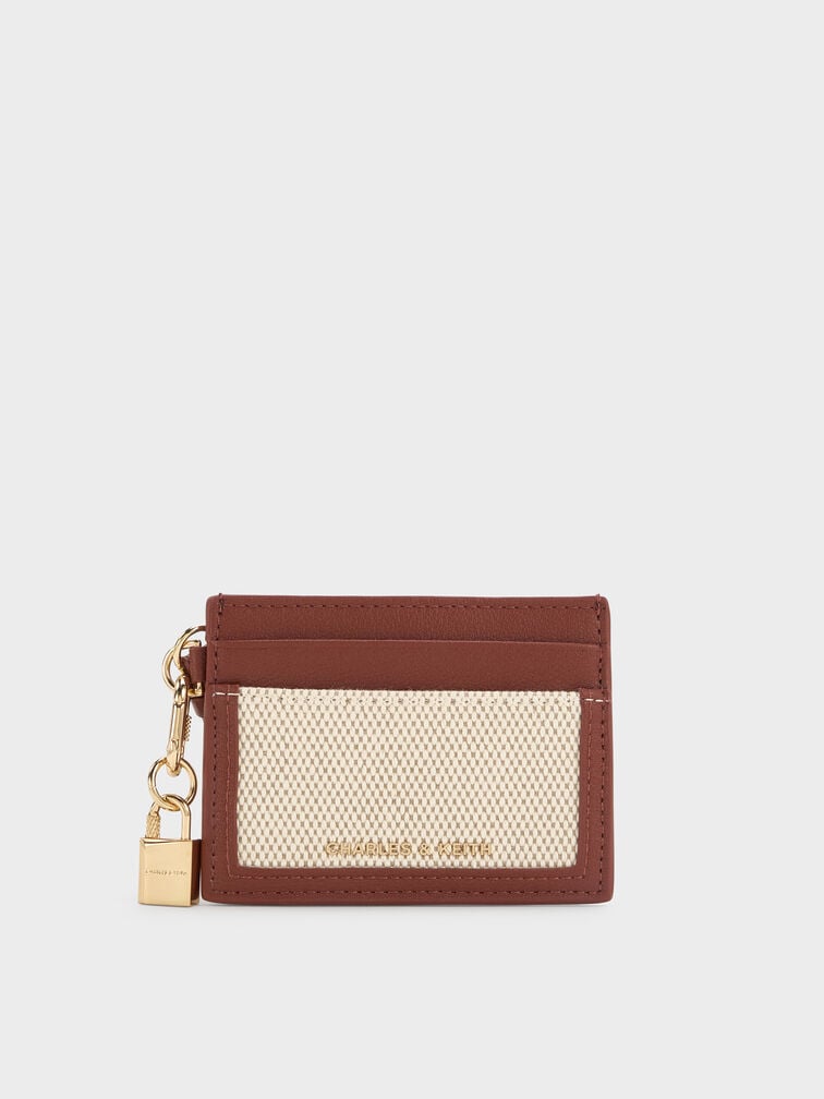 Card Holder Scottie Recycled Leather & Canvas, Brick, hi-res