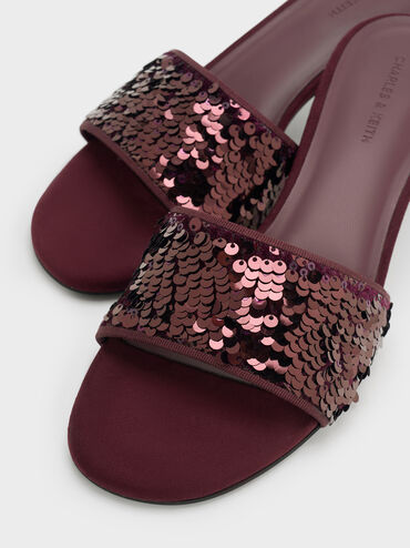 Ruthie Sequinned Heeled Mules, Burgundy, hi-res