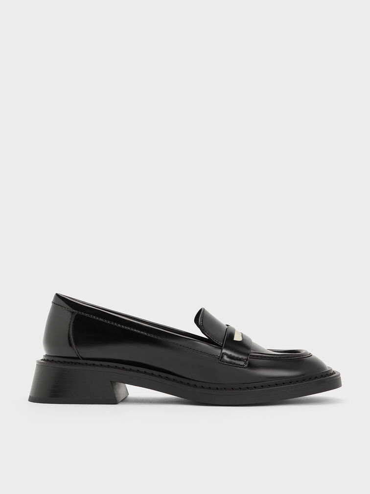 Sepatu Loafers Metallic Penny Tab, Black Box, hi-res