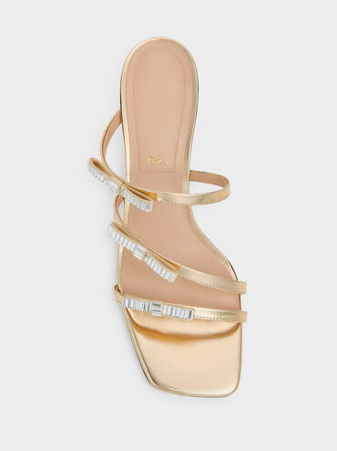 Sandal Heeled Gem-Bow Jessy Leather, Gold, hi-res