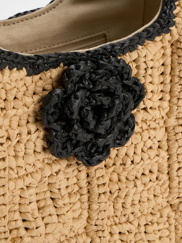 Tas Top Handle Flower Raffia, Multi, hi-res