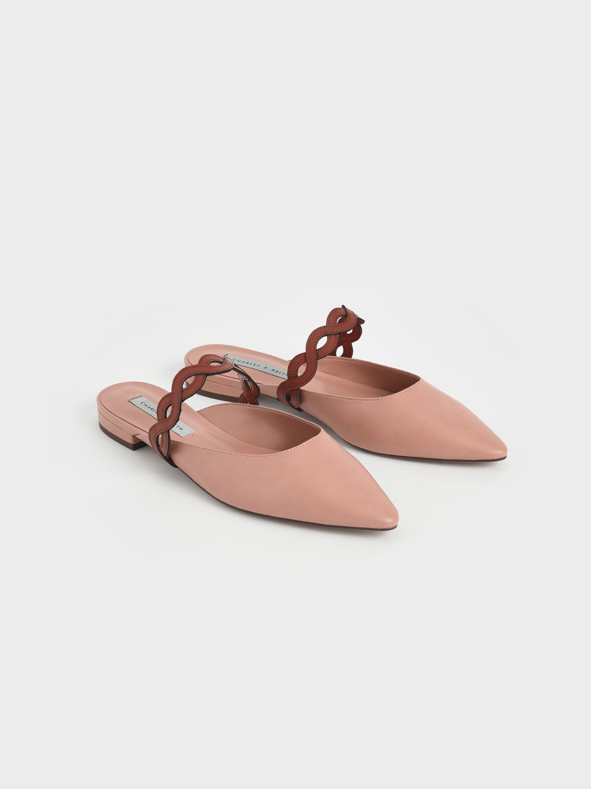 Sepatu Flat Mules Woven Strap, Pink, hi-res