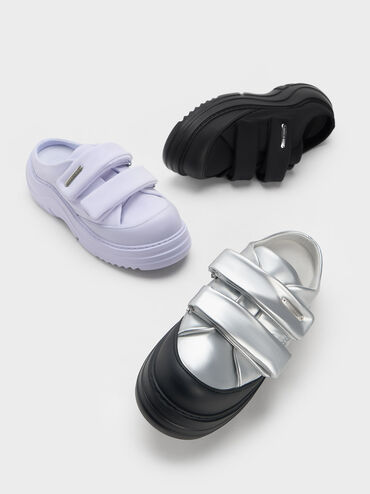 Sneakers Slip-On Nylon Padded Double-Strap, Lilac, hi-res