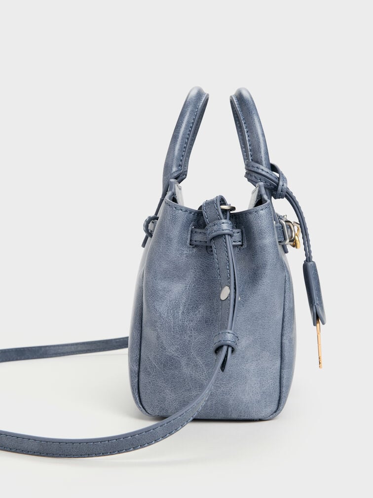Tas Tote Belted Delfina Mini, Distressed Midnight Blue, hi-res