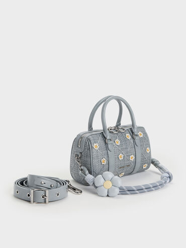 Tas Bowling Flower Philomena Raffia, Misty Blue, hi-res