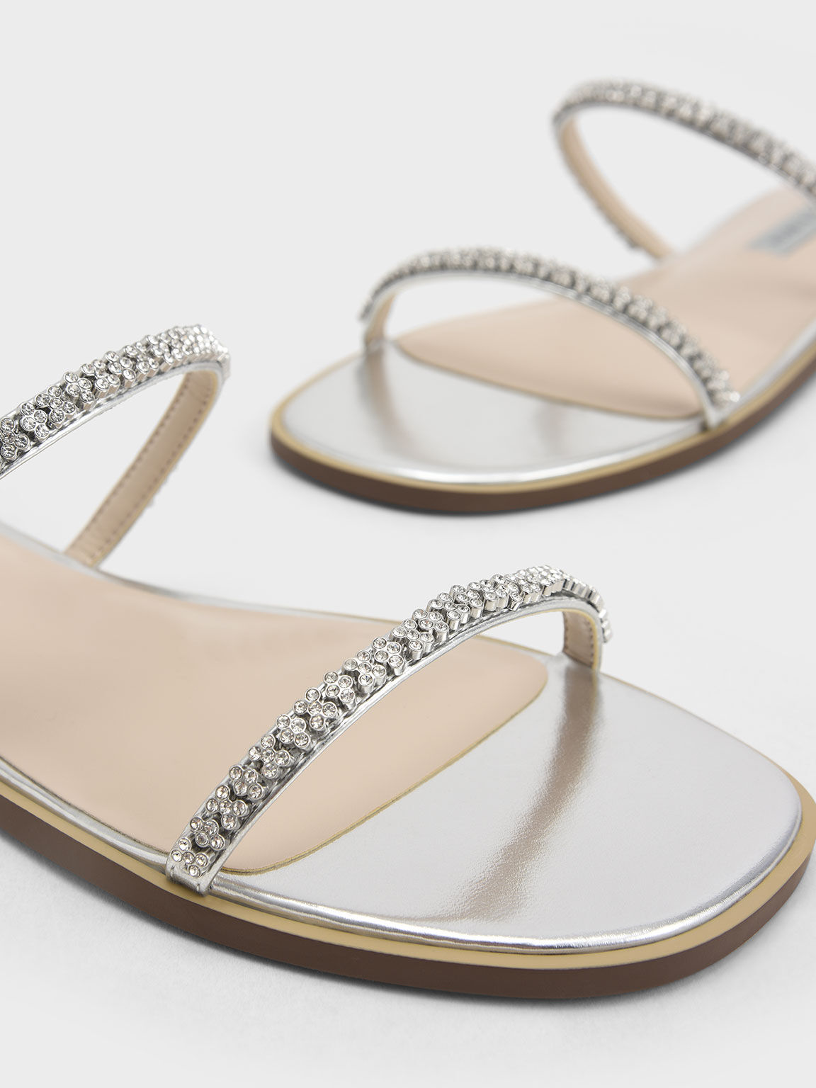 Gem-Encrusted Strappy Slide Sandals, Silver, hi-res