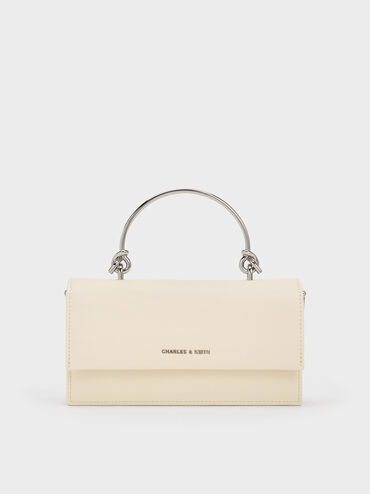 Dompet Panjang Sculptural-Handle Kristine, Cream, hi-res