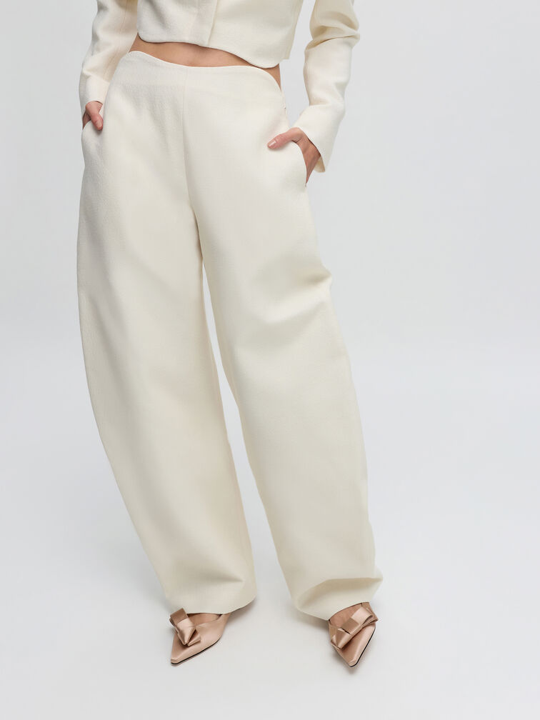 Sepatu Flats Ballet Pointed Pleated-Bow, Nude, hi-res