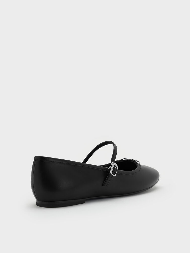 Sepatu Mary Jane Shila Flats Chain, Black, hi-res