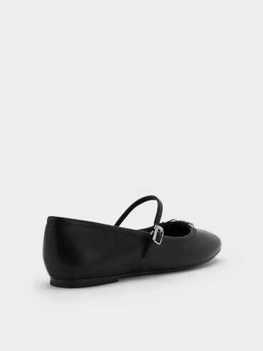 Sepatu Mary Jane Shila Flats Chain, Black, hi-res