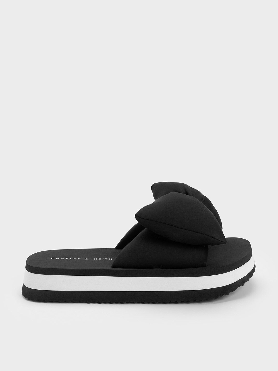 Black Puffy Bow Slides CHARLES KEITH ID
