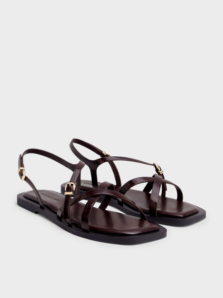 Strappy Crossover Slingback Sandals, Burgundy, hi-res