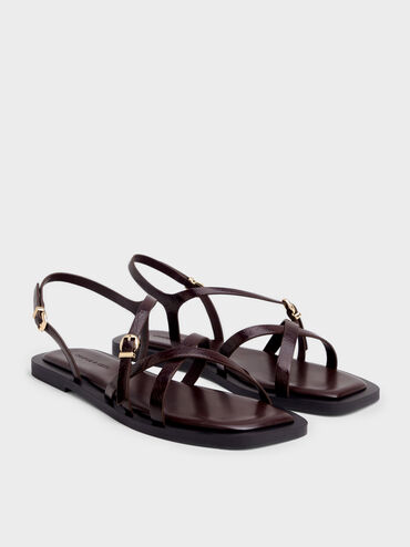 Strappy Crossover Slingback Sandals, Burgundy, hi-res