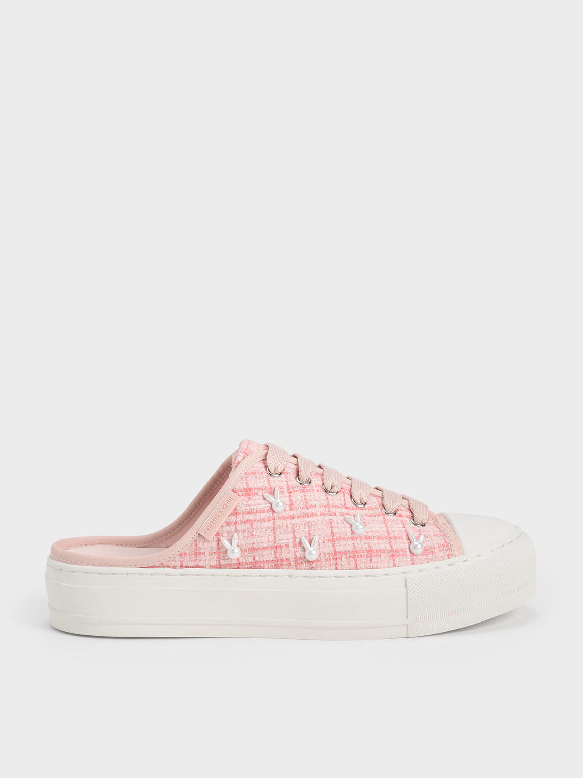 Sepatu Sneakers Slip-On Bunny Tweed, Pink, hi-res