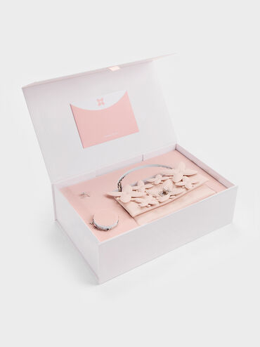 Gift Set: Flower Chain Shoulder Bag With Jewellery Set, Soft Pink, hi-res
