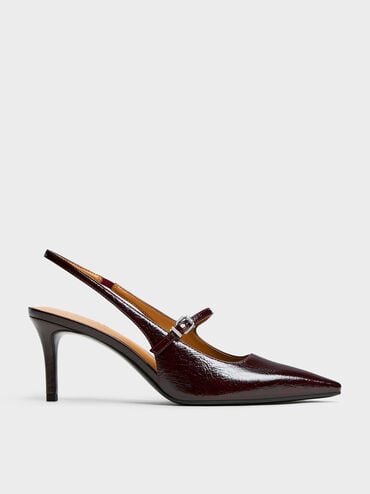 Pointed Slingback Mary Jane Pumps, Burgundy, hi-res