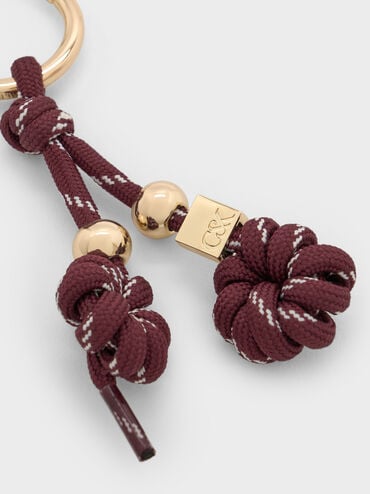 Knotted-Flower Charm, Burgundy, hi-res