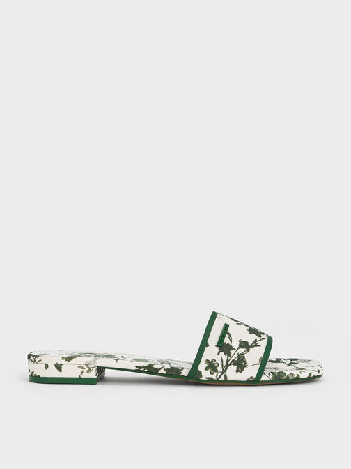 Sandal Slide Floral-Print, Green, hi-res
