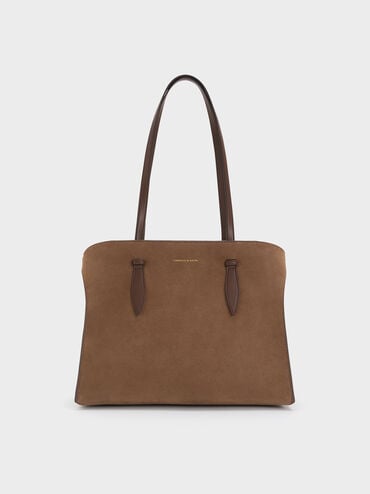 Tas Tote Elongated-Handle Allyn Recycled Suede, Mocha Brown, hi-res