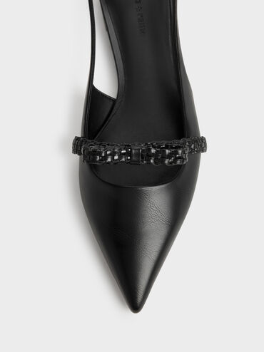 Sepatu Flats Slingback Woven-Bow Kaleen, Black, hi-res