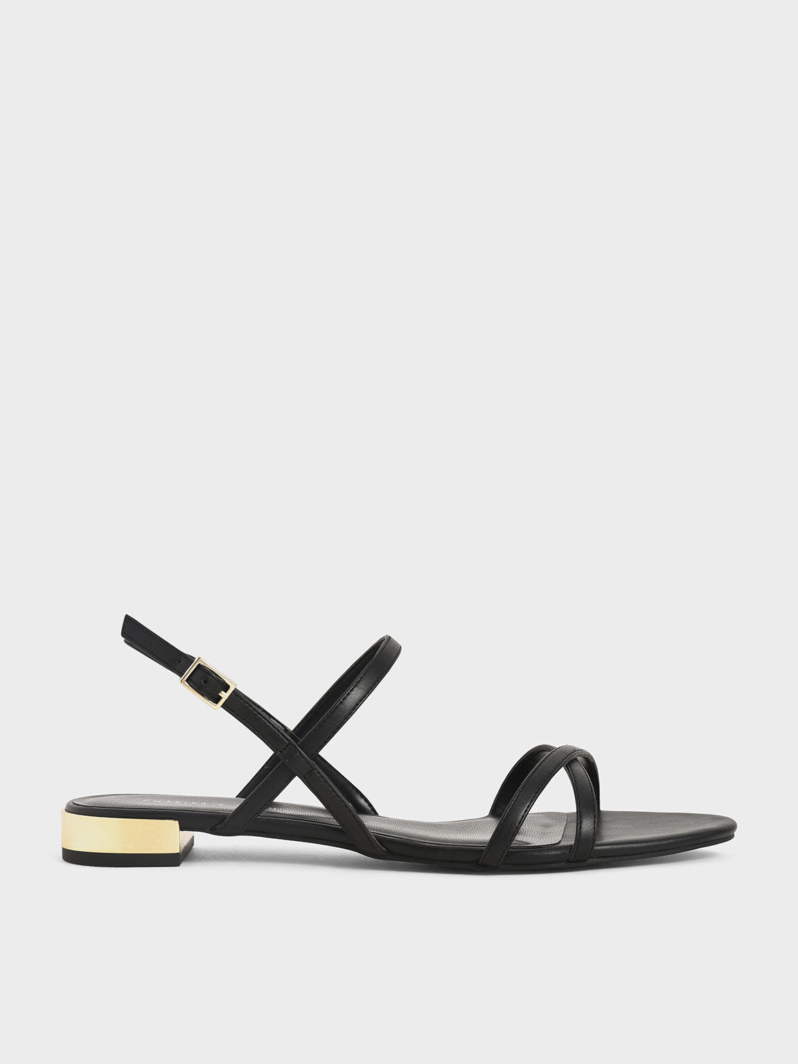 Sandal Strappy Flat, Black, hi-res