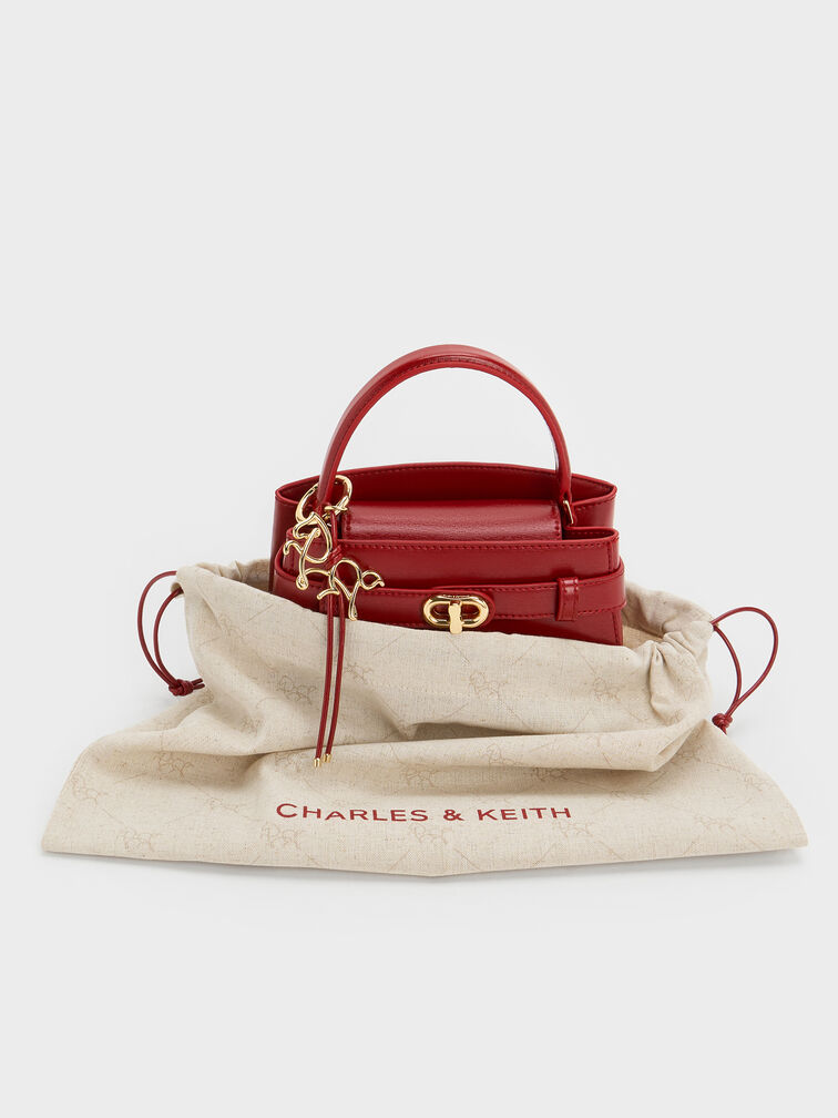 Tas Top Handle Horse-Motif Bow Aubrielle, Tomato Red, hi-res