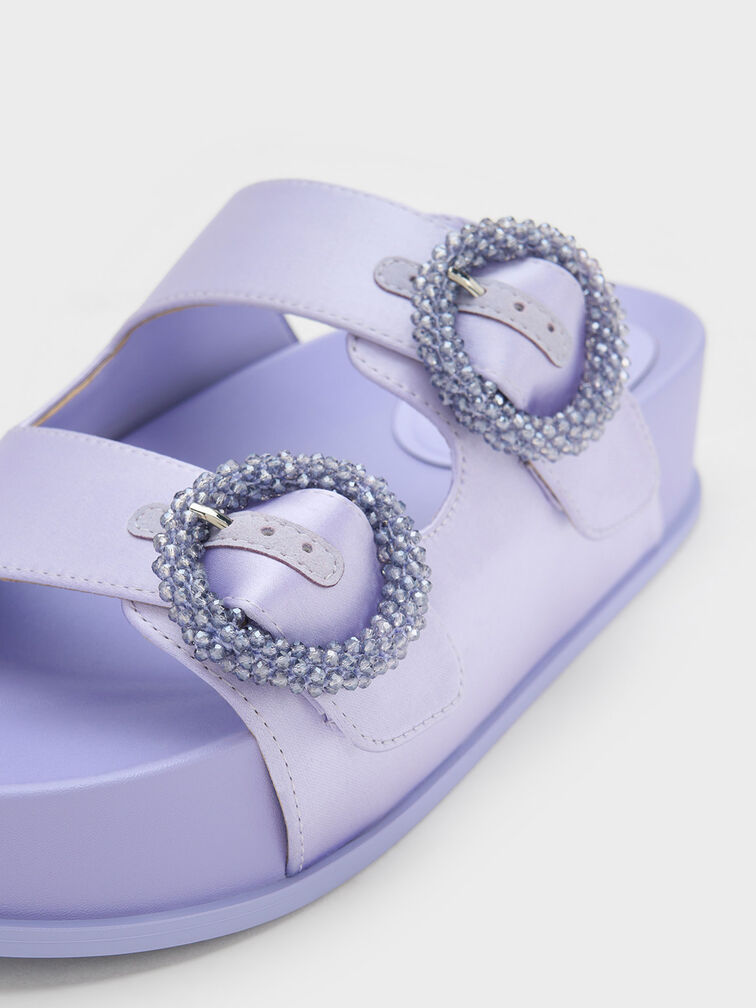 Recycled Polyester Beaded Circle Slide Sandals, Lilac, hi-res