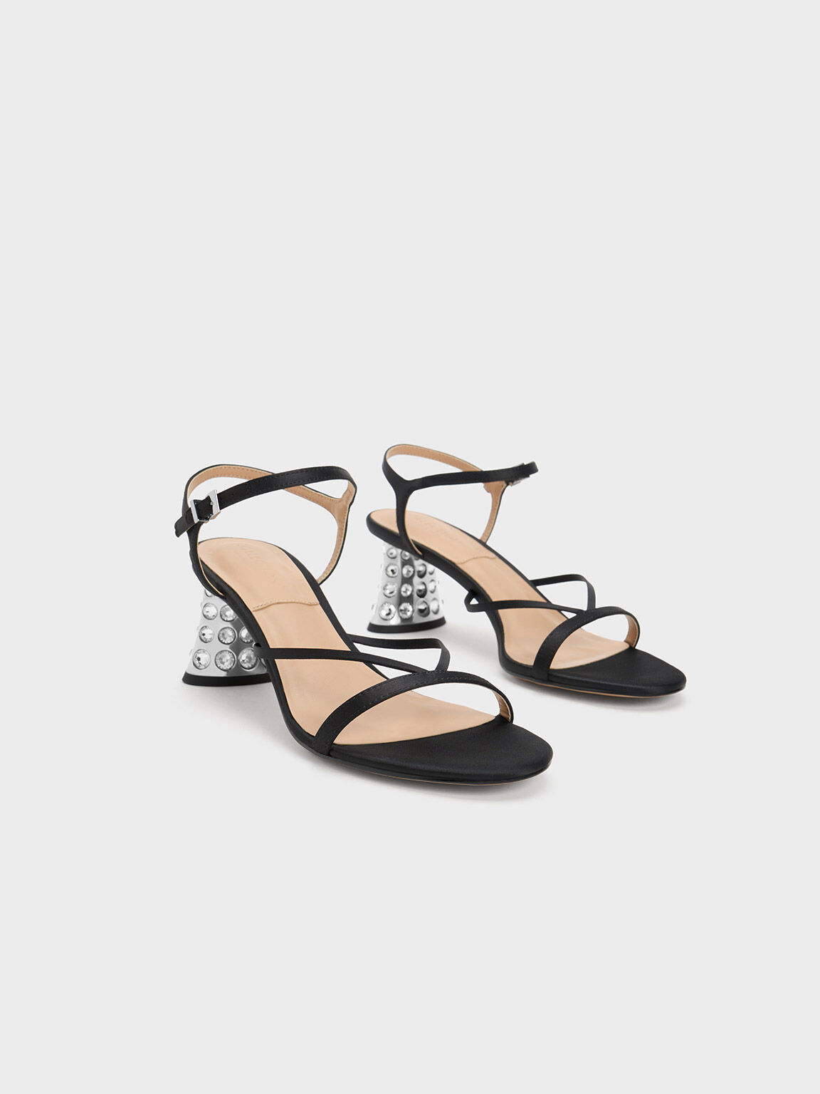 Sandal Strappy Gem-Embellished, Black, hi-res