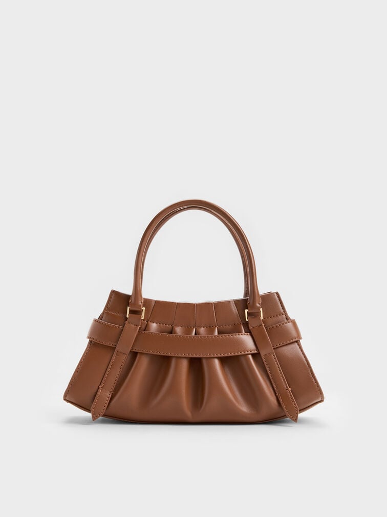 Isolde Belted Ruched Crossbody Bag, Chocolate, hi-res
