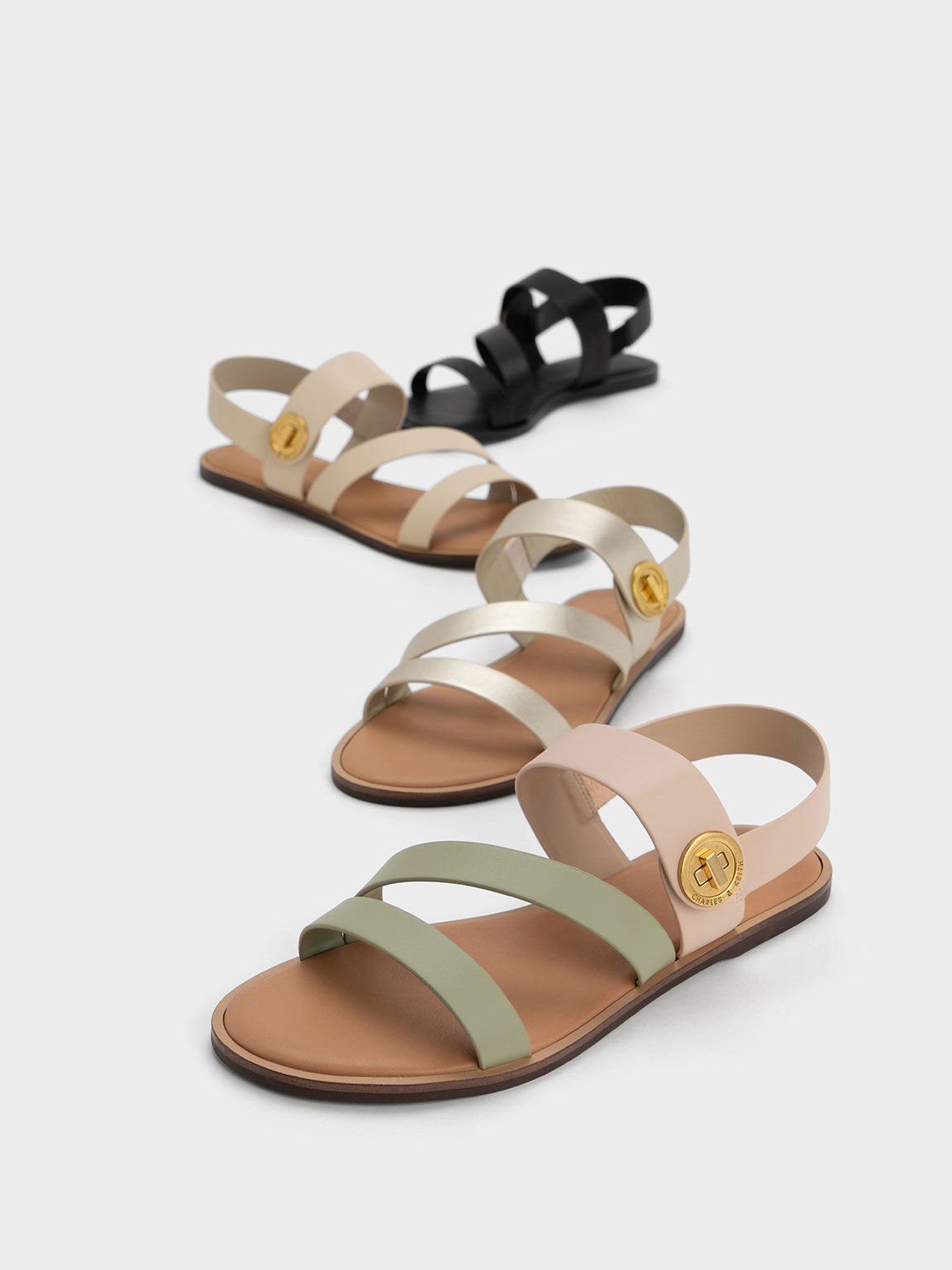 Two-Tone Asymmetric Strappy Sandals, Nude, hi-res
