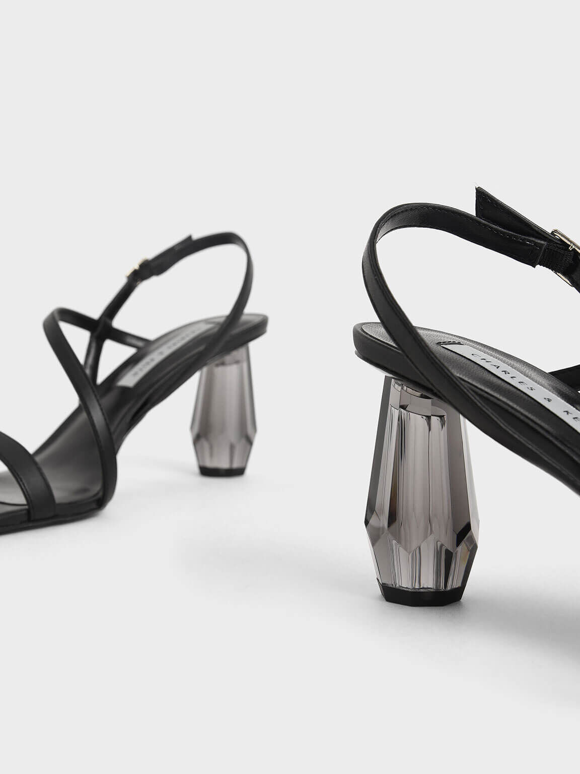 Sandal See-Through Sculptural Heel, Black, hi-res