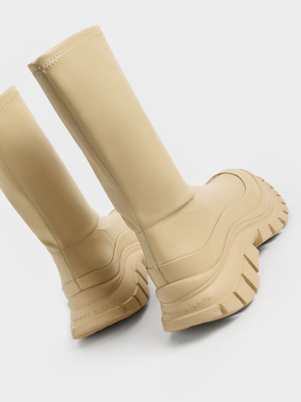 Sculptural Chunky Platform Boots, Beige, hi-res