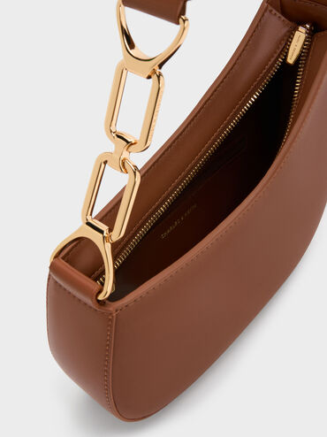 Agatha Chain-Accent Shoulder Bag, Chocolate, hi-res