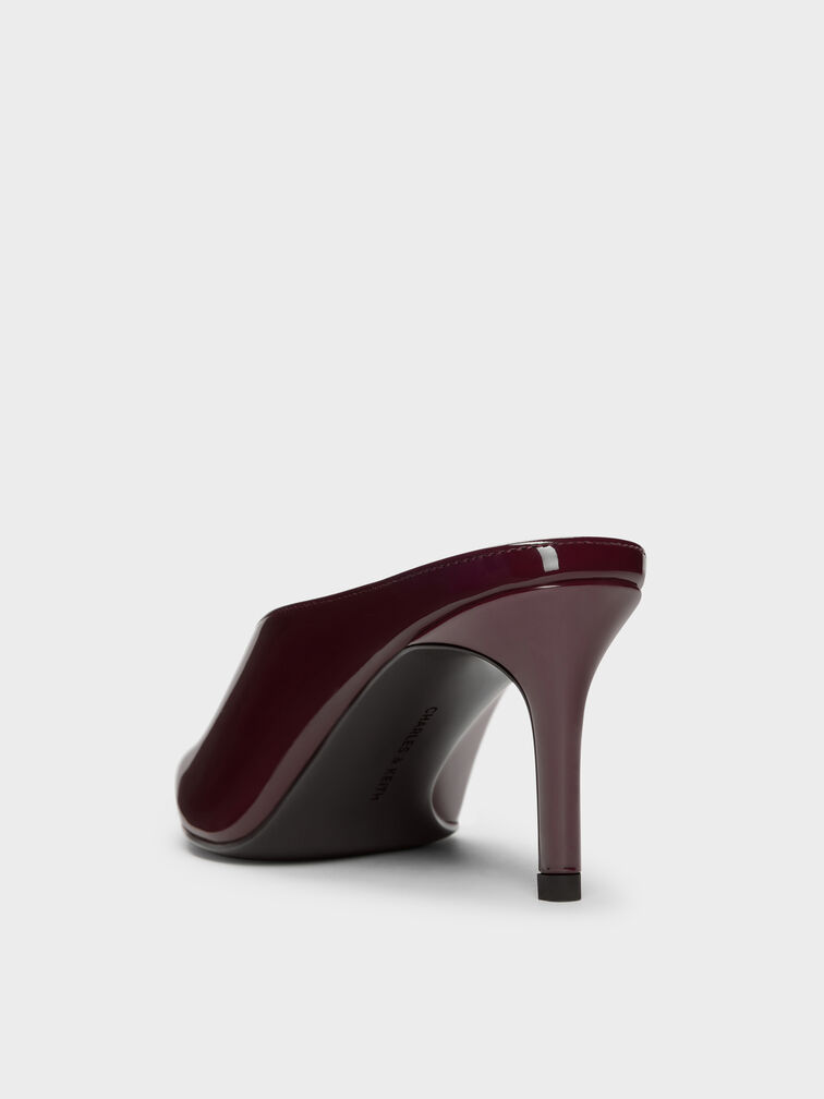 Patent Pointed Heeled Mules, Burgundy, hi-res